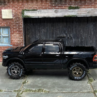 Custom Hot Wheels - 2020 Dodge Ram 1500 Rebel - Black - Smoked Chrome Mag Wheels - Goodyear Offroad Rubber Tires