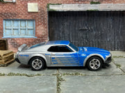 Custom Hot Wheels - 1969 Ford Mustang Boss 302 - FALKEN Tires Blue and Silver - Chrome AMR Wheels - Rubber Tires