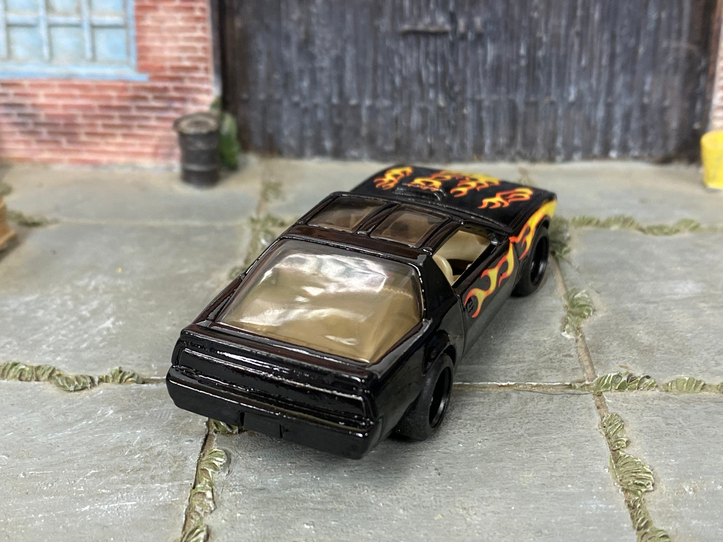 Custom Hot Wheels - Pontiac Firebird K.I.T.T. - Black with Flames - Black Mag Wheels - Rubber Tires