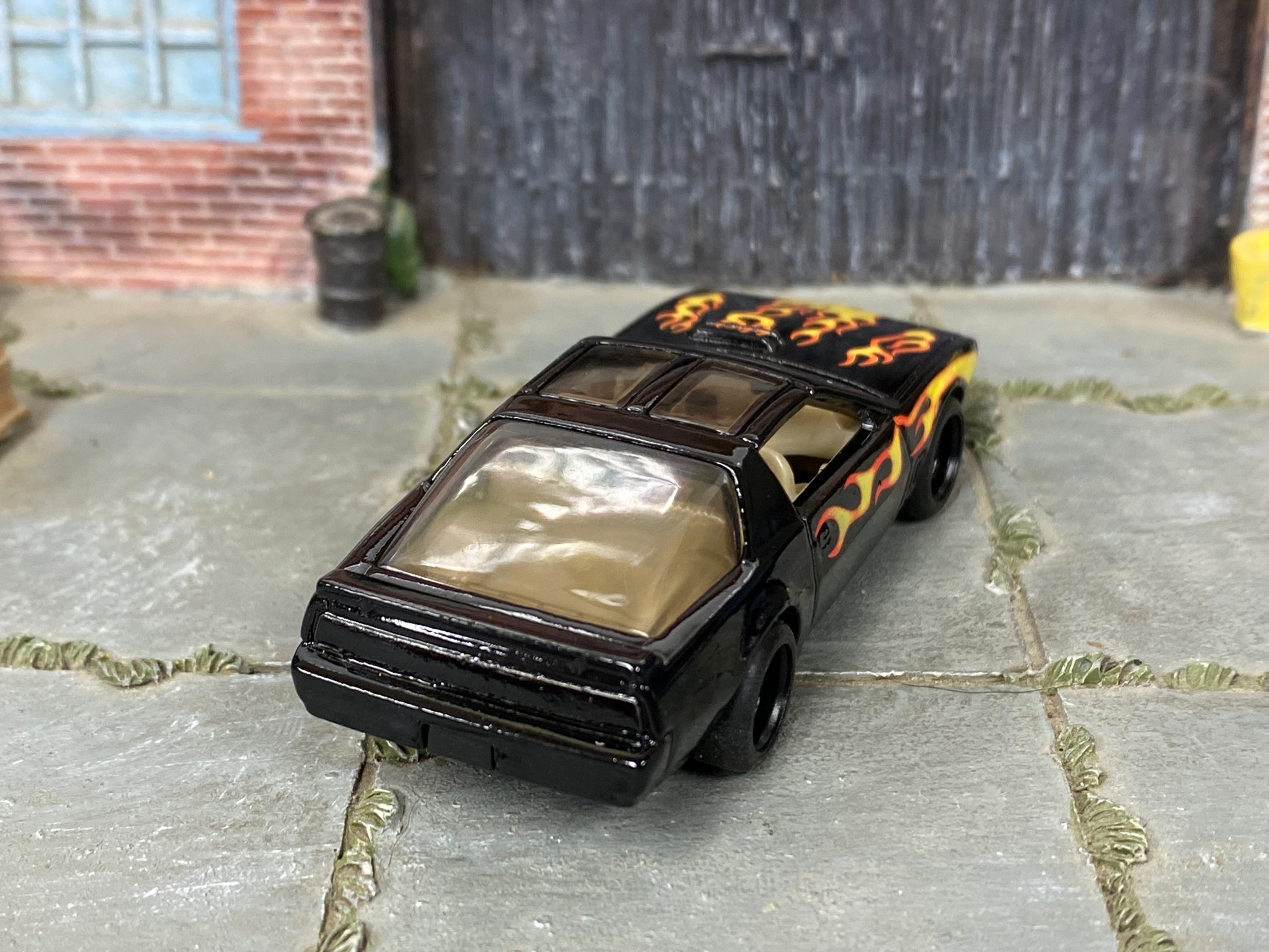 Custom Hot Wheels - Pontiac Firebird K.I.T.T. - Black with Flames - Black Mag Wheels - Rubber Tires