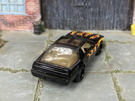 Custom Hot Wheels - Pontiac Firebird K.I.T.T. - Black with Flames - Black Mag Wheels - Rubber Tires