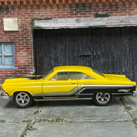 Custom Hot Wheels - 1966 Ford Fairlane GT - Yellow, White and Black - Chrome Mag Wheels - Rubber Tires