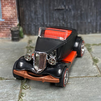 Custom Hot Wheels - 1933 Ford Roadster - Satin Black and Red - American Racing Wheels - Redline Rubber Tires