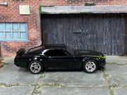 Custom Hot Wheels - 1969 Ford Mustang Boss 302 - Black and Green - Chrome Mag Wheels - Rubber Tires
