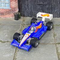 Custom Hot Wheels - Hot Wheels Indy Car (1992) - Hot Wheels Blue - Gray Mag Wheels - Rubber Tires