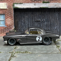 Custom Hot Wheels - 1962 Chevy Corvette - Gray and Silver - Gray and Chrome Mag Wheels - Rubber Tires