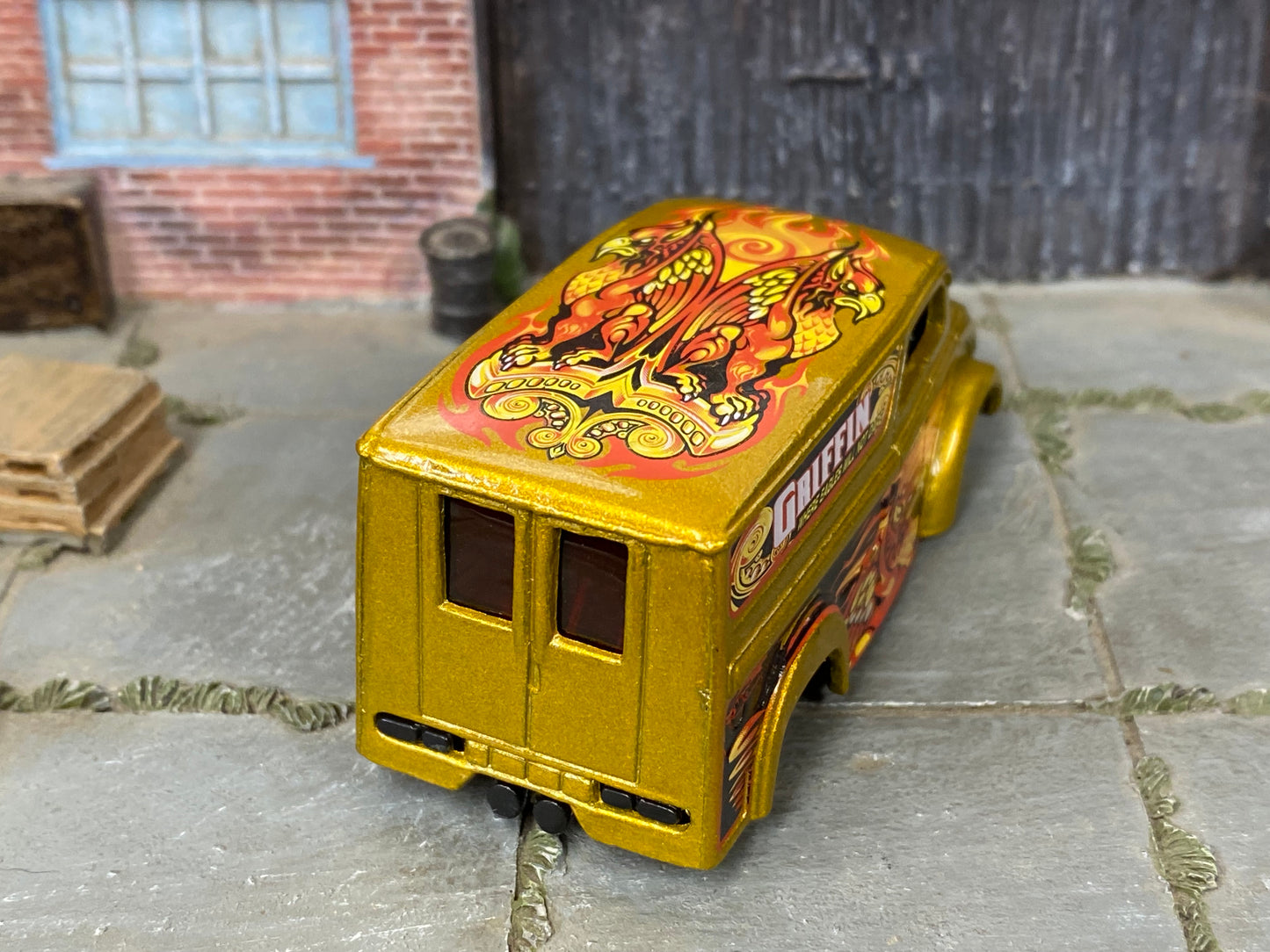 Custom Hot Wheels - Dairy Delivery - Gold Griffin - Black and Gold Mag Wheels - Redline Rubber Tires