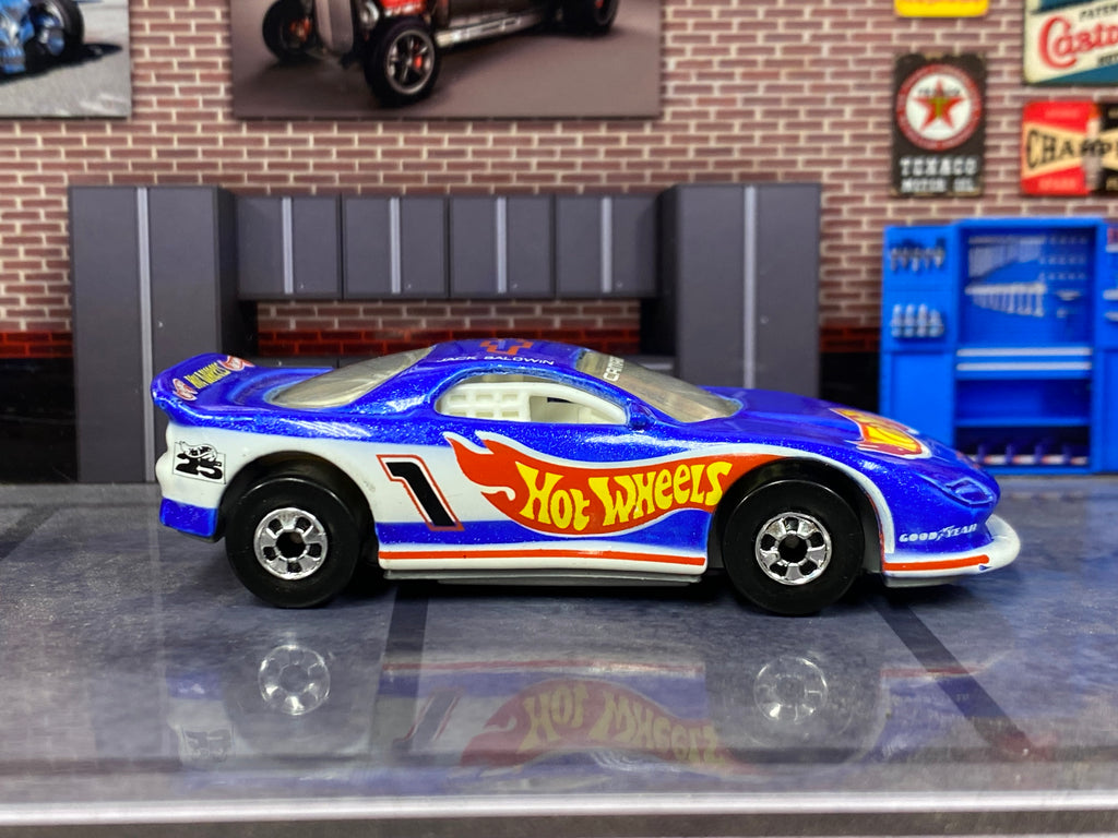 Loose Hot Wheels - 1992 Chevy Camaro Race Car (1995 Blackwall Wheels) - Blue and White Hot Wheels