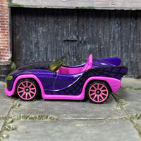 Loose Hot Wheels - Monster High Goul Mobile - Dark Purple and Pink Spider Web