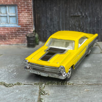 Custom Hot Wheels - 1966 Ford Fairlane GT - Yellow, White and Black - Chrome Mag Wheels - Rubber Tires