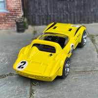 Custom Hot Wheels - Corvette Grand Sport - Yellow and Black - Chrome AMR Wheels - Rubber Tires