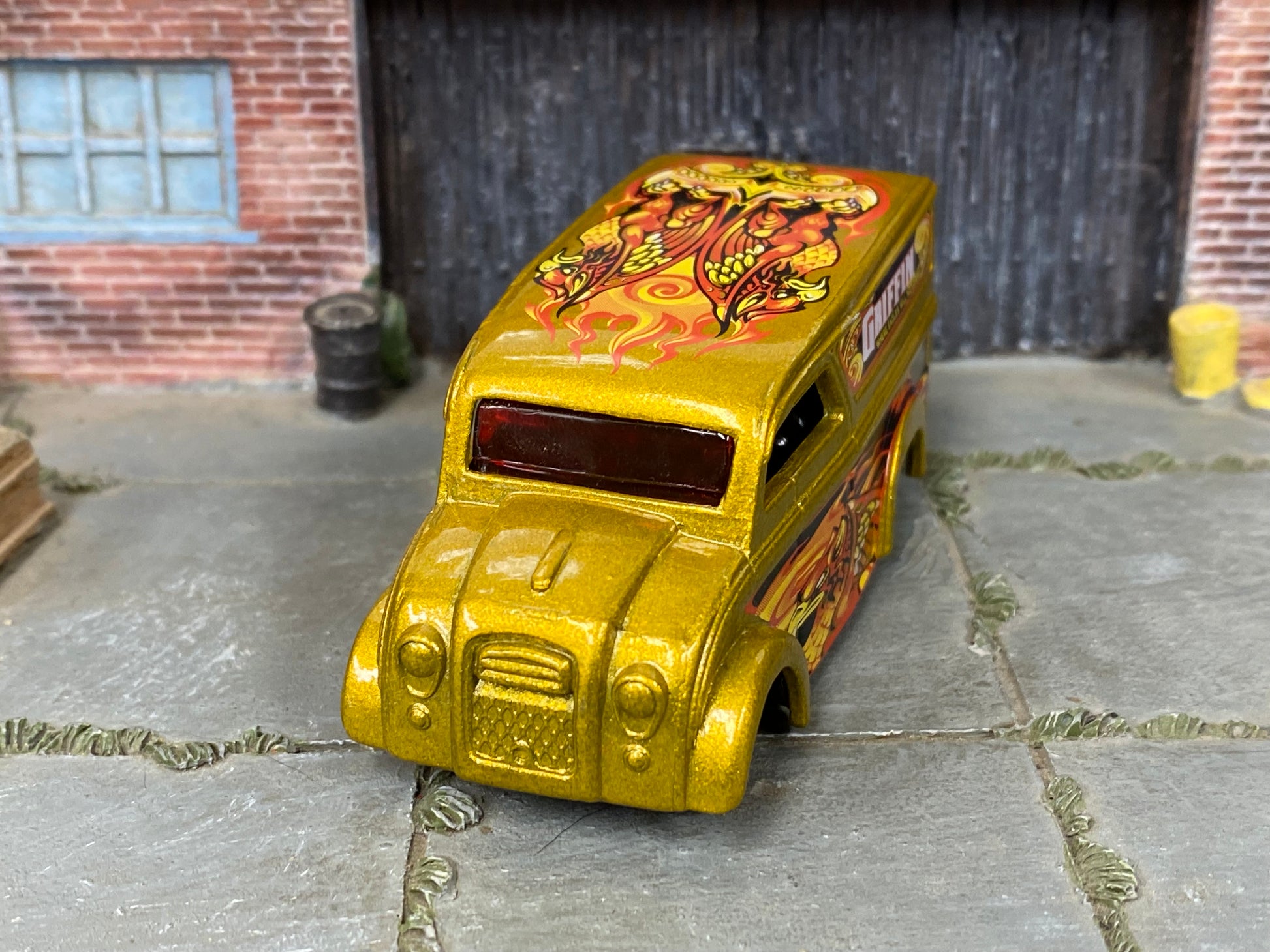 Custom Hot Wheels - Dairy Delivery - Gold Griffin - Black and Gold Mag Wheels - Redline Rubber Tires