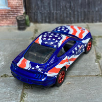 Custom Hot Wheels - 2018 Ford Mustang GT - Blue Stars and Stripes - Red Mag Wheels - Rubber Tires