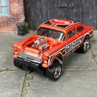 Custom Hot Wheels - 1955 Chevy Gasser - Orange - Chrome Mag Wheels - Rubber Tires