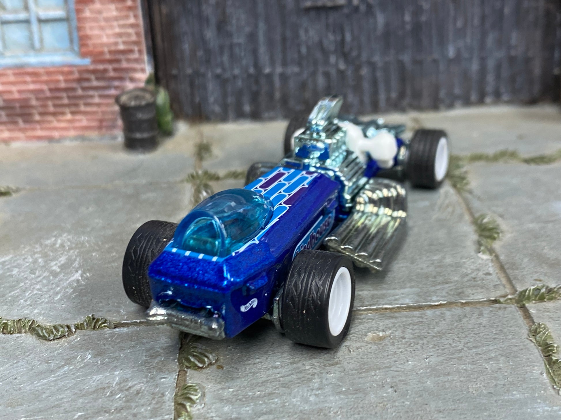 Custom Hot Wheels - Rigor Motor Dragster - Blue and White - White 5 Spoke Wheels - Rubber Tires