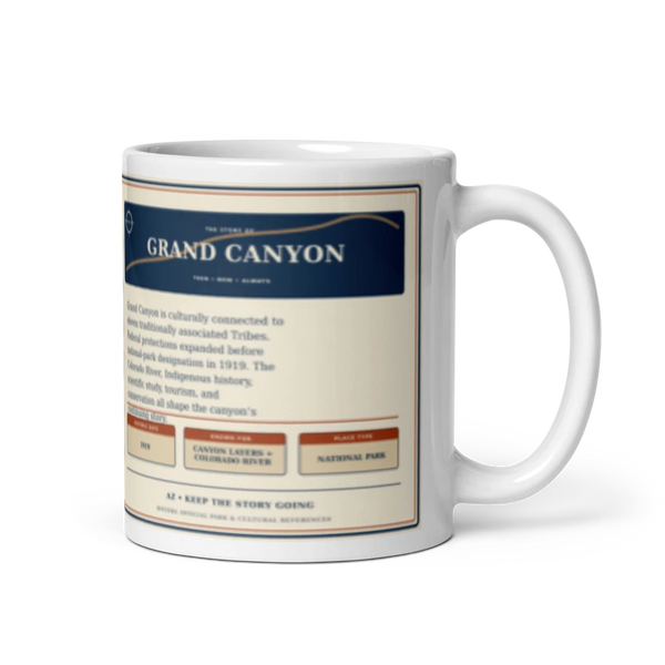 Grand Canyon National Park Map + Local Story Coffee Mug – 11 oz product mockup