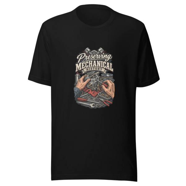 Preserving Mechanical History automotive T-shirt product mockup
