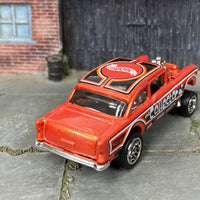 Custom Hot Wheels - 1955 Chevy Gasser - Orange - Chrome Mag Wheels - Rubber Tires