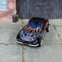 Custom Hot Wheels - Chevy Corvette Stingray - Black Stars and Stripes American Flag - Chrome Mag Wheels - Rubber Tires