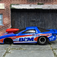 Custom Hot Wheels - Pro Stock Firebird Drag Car -Blue, Red and White B&M - Black and Chrome Mag Wheels - Rubber Tires