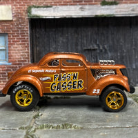 Custom Hot Wheels - 1937 Ford Gasser - Gold - Gold AMR Wheels - Rubber Tires
