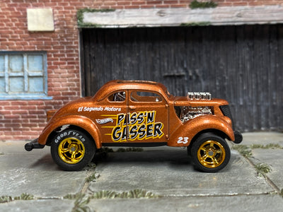 Custom Hot Wheels - 1937 Ford Gasser - Gold - Gold AMR Wheels - Rubber Tires