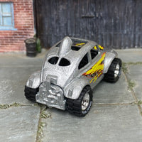 Custom Hot Wheels - Volkswagen Baja Bug - Silver, Black and Yellow - Chrome American Racing Wheels - Off Road Rubber Tires