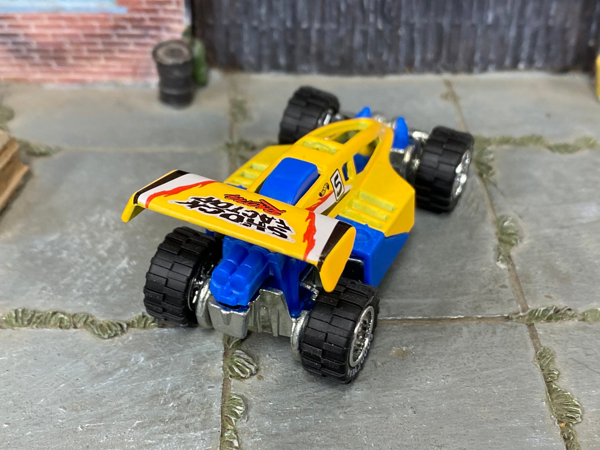 Custom Hot Wheels - Shock Factor Dune Buggy Sandrail - Yellow and Blue - Chrome Mag Wheels - Off Road Rubber Tires