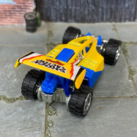 Custom Hot Wheels - Shock Factor Dune Buggy Sandrail - Yellow and Blue - Chrome Mag Wheels - Off Road Rubber Tires