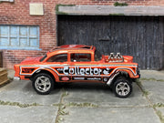 Custom Hot Wheels - 1955 Chevy Gasser - Orange - Chrome Mag Wheels - Rubber Tires