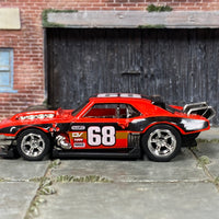 Custom Hot Wheels - 1968 Chevy Camaro - Red and Black 68 - Chrome Mag Wheels - Rubber Tires