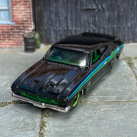 Custom Hot Wheels - 1973 Ford Falcon XB - Black, Blue and Green - Black and Green Mag Wheels - Rubber Tires