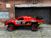 Custom Hot Wheels - Toyota Tacoma Off Road Baja Truck - Red and Black Holley - Red Mag Wheels - Goodyear Off Road Rubber Tires