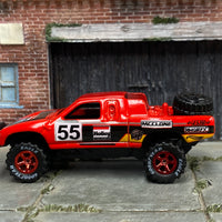 Custom Hot Wheels - Toyota Tacoma Off Road Baja Truck - Red and Black Holley - Red Mag Wheels - Goodyear Off Road Rubber Tires