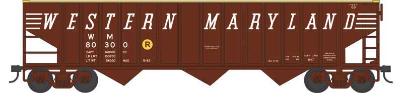 Bowser HO 43494 70-Ton 14-Panel 3-Bay Hopper, Western Maryland #80358 (Boxcar Red, Speed Lettering) — exact product view