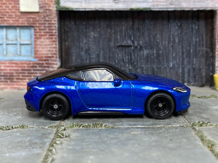 Blue 2023 Nissan Z custom Hot Wheels, front three-quarter view