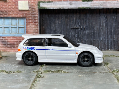 Custom Hot Wheels - Honda Civic EF - White GREDDY - Black 4 Spoke Wheels - Rubber Tires