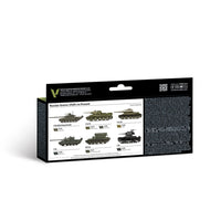 Vallejo 71.613 exact Russian Greens paint set rear actual package with color guide