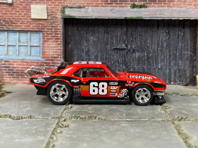 Custom Hot Wheels - 1968 Chevy Camaro - Red and Black 68 - Chrome Mag Wheels - Rubber Tires