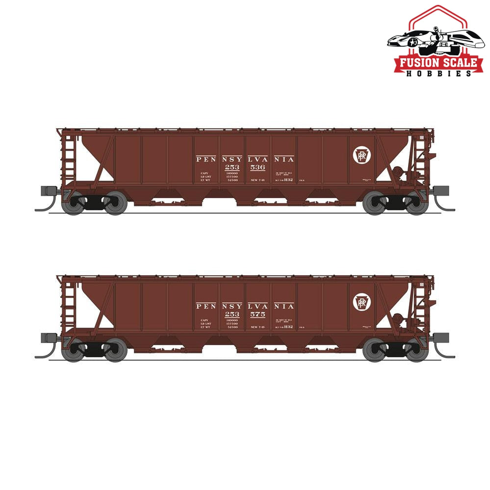 Broadway Limited N H32 Covered Hopper 2pk B PRR/Red w/White Circle Keystone — exact product reference