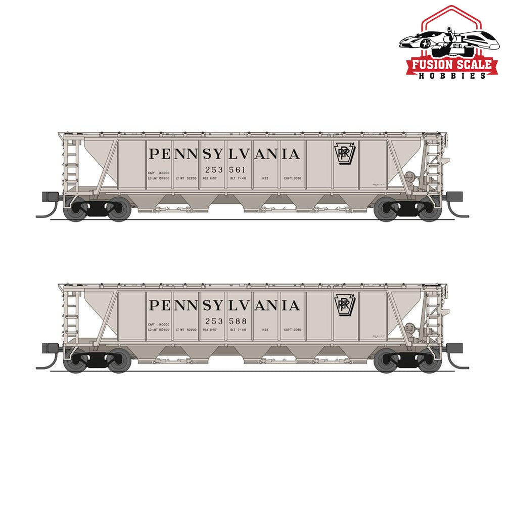 Broadway Limited N H32 Covered Hopper 2pk A PRR/Gray w/Black Shadow Keystone — exact product reference
