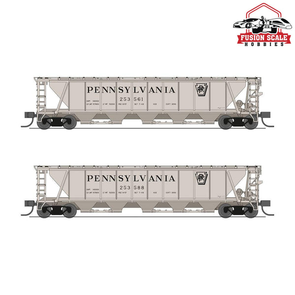 Broadway Limited N H32 Covered Hopper 2pk A PRR/Gray w/Black Shadow Keystone — exact product reference