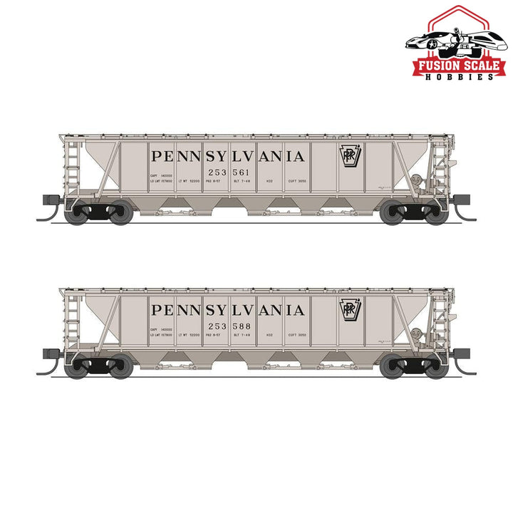 Broadway Limited N H32 Covered Hopper 2pk B PRR/Gray w/Black Shadow Keystone — exact product reference