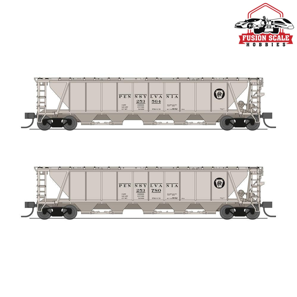 Broadway Limited N H32 Covered Hopper 2pk PRR/Gray PRR & Black Keyst — exact product reference
