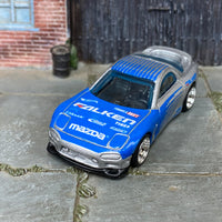 Custom Hot Wheels - 1995 Mazda RX7 - Silve and Blue FALKEN Tires - Chrome Mag Wheels - Rubber Tires