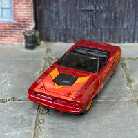 Custom Hot Wheels - Plymouth Barracuda - Red and Orange - Gold Mag Wheels - Rubber Tires