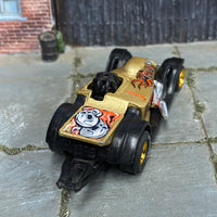 Custom Hot Wheels - Pro Stock Drag Car - Gold and Black Skulls and Flames - Gold Mag Wheels - Firestone Rubber Tires