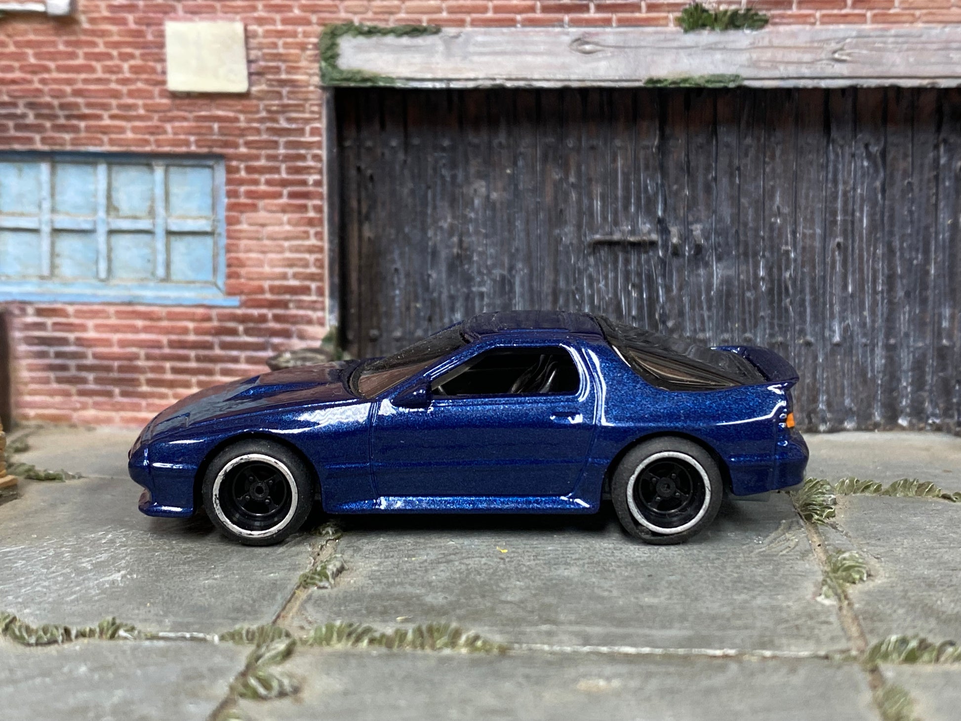 Custom Hot Wheels - 1989 Mazda Rx7 Savanna- Blue - Black and Chrome Mag Wheels - Rubber Tires