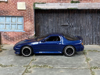 Blue Mazda RX-7 Savanna custom car, opposite side view