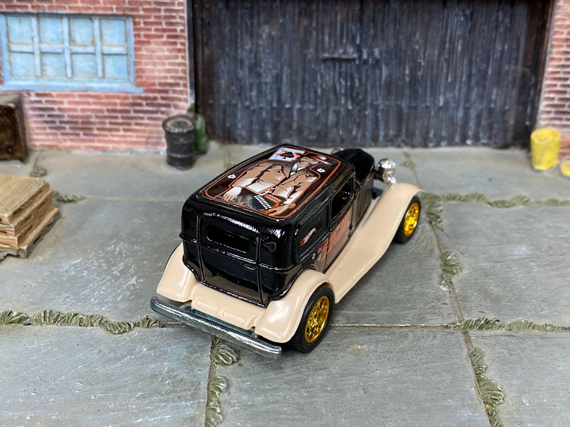 Custom Hot Wheels - 1930 Ford Model A - Black and Tan "The good, The Bad and the Speedy" - Gold Mag Wheels - Rubber Tires